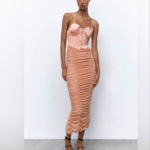 Zara ruched corset dress XS Beige pink (dr2)